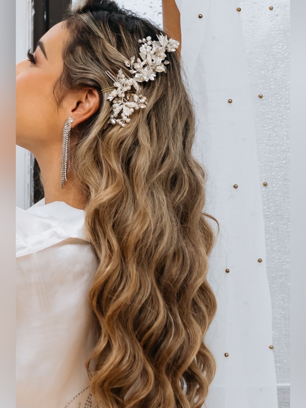 Bridal Pearl and Crystal Floral Hair Comb - Silver